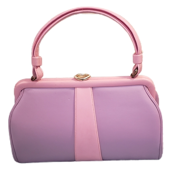 Handbags - 1960s Vintage Color Block. Lavendar & Pink Short-Handle Handbag
